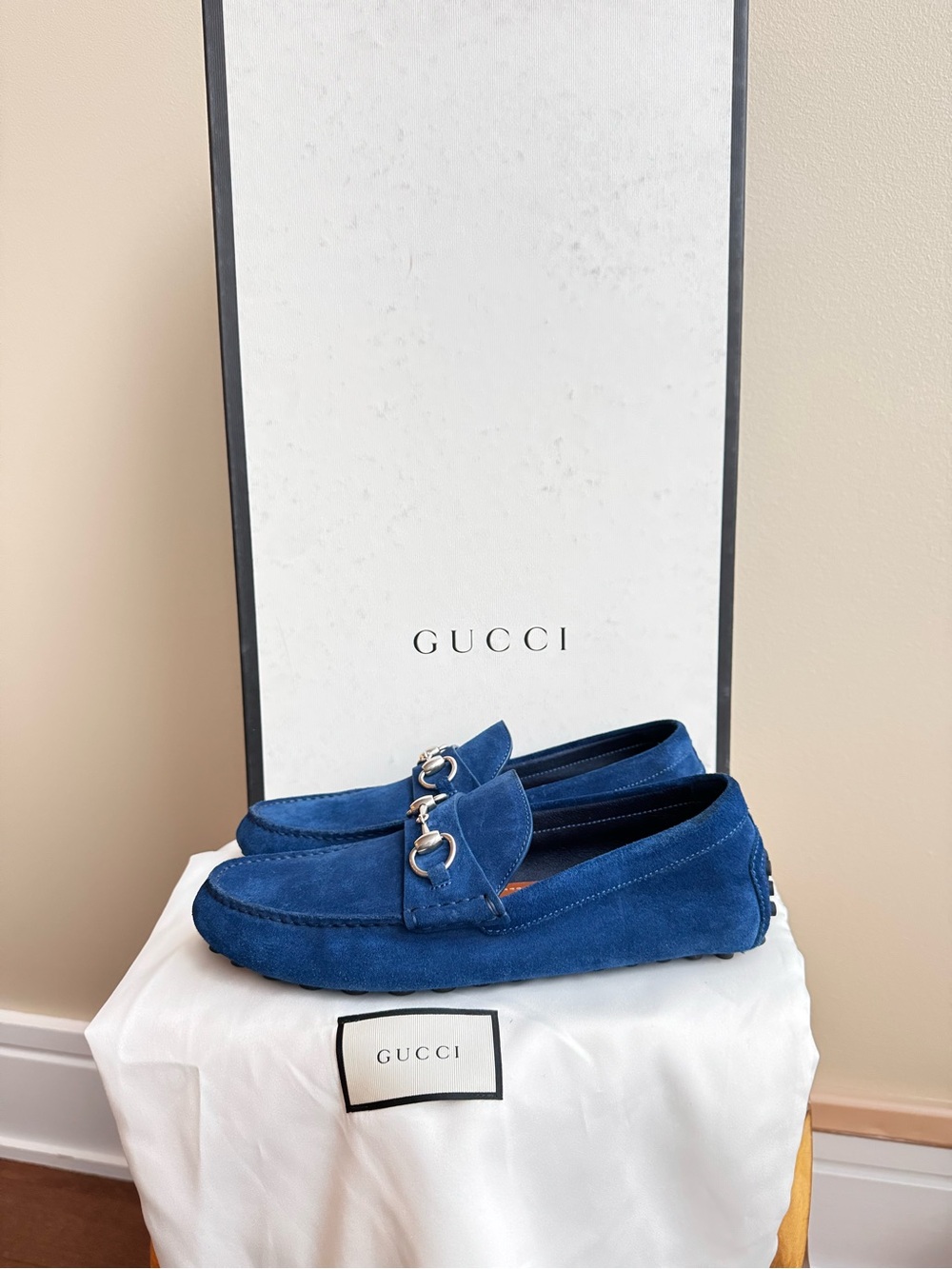 NWT Gucci Men’s Horsebit Loafers in Royal Blue, Suede, size 7 (US Men’s 7.5)
